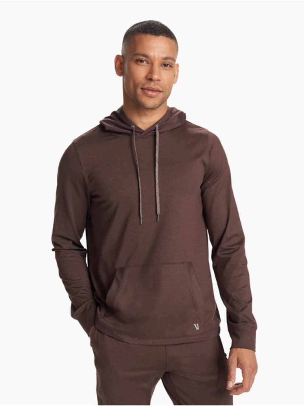 Vuori Men’s Sunday Element Hoodie Java Heather Brown Performance Pullover M